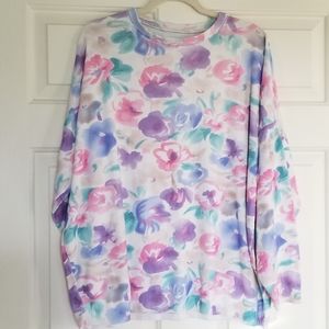 VTG Pastel Flower Print Thin Sweatshirt, Boxy